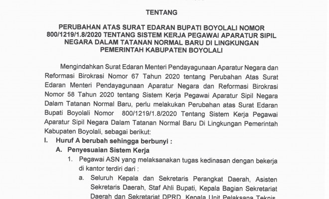 PERUBAHAN ATAS SURAT EDARAN BUPATI BOYOLALI