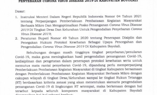 SE BUPATI PERPANJANGAN PPKM MIKRO FEBRUARI