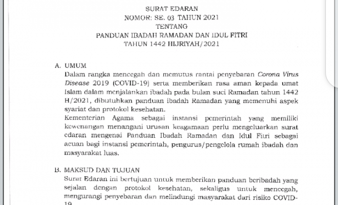 PANDUAN IBADAH RAMADHAN DAN IDUL FITRI  TAHUN 1442 HIJRIYAH